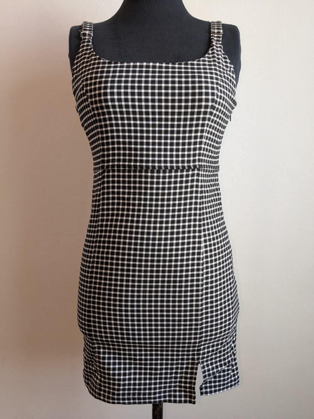 Forever 21 Mini Dress Y2K Black & White Check Zipper Side Size Medium NWOT